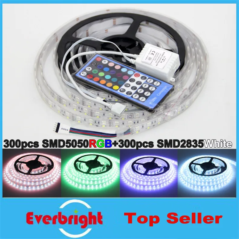 

5M 600LEDs SMD5050 RGB SMD2835 White Flexible LED Strip Light Waterproof IP67 DC12V RGBW 300LEDs/m + 40 key IR reomte Controller