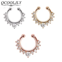 QCOOLJLY Высокое качество Кристалл Поддельные Нос кольцо перегородка пирсинг вешалка клип на тело ювелирные изделия обруч для женщин клип Нос Обруч