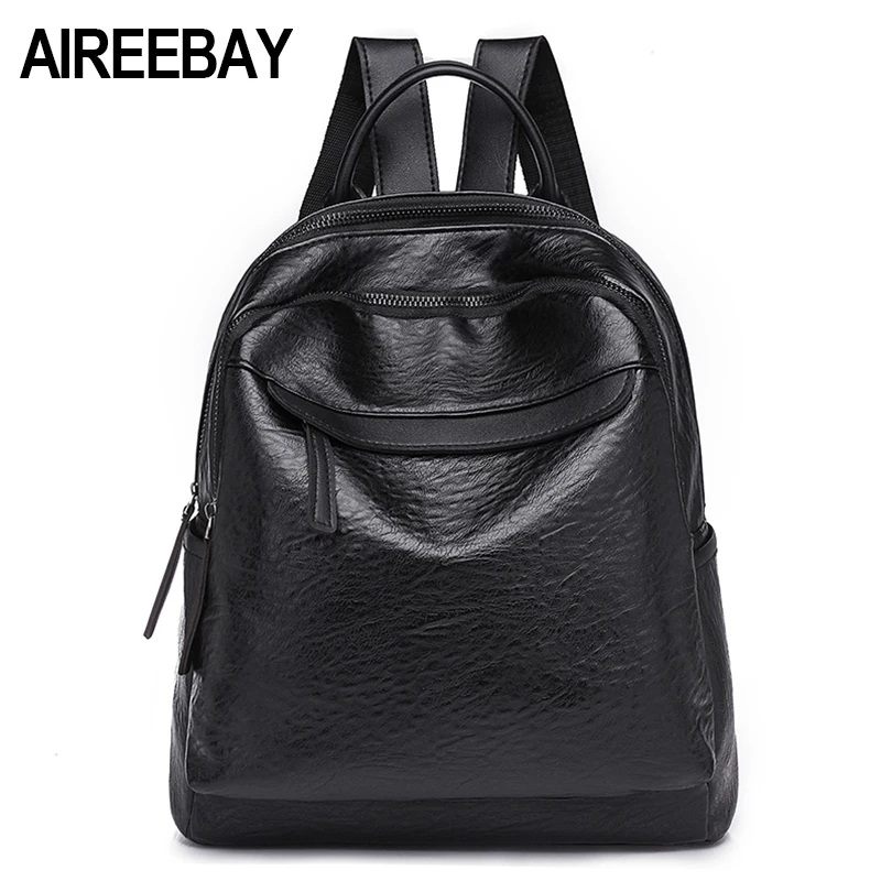 

AIREEBAY Black Backpack Women PU Leather Bag Female Bag 2018 Small Fashion Back pack Korean Style School Bags for Teenagers