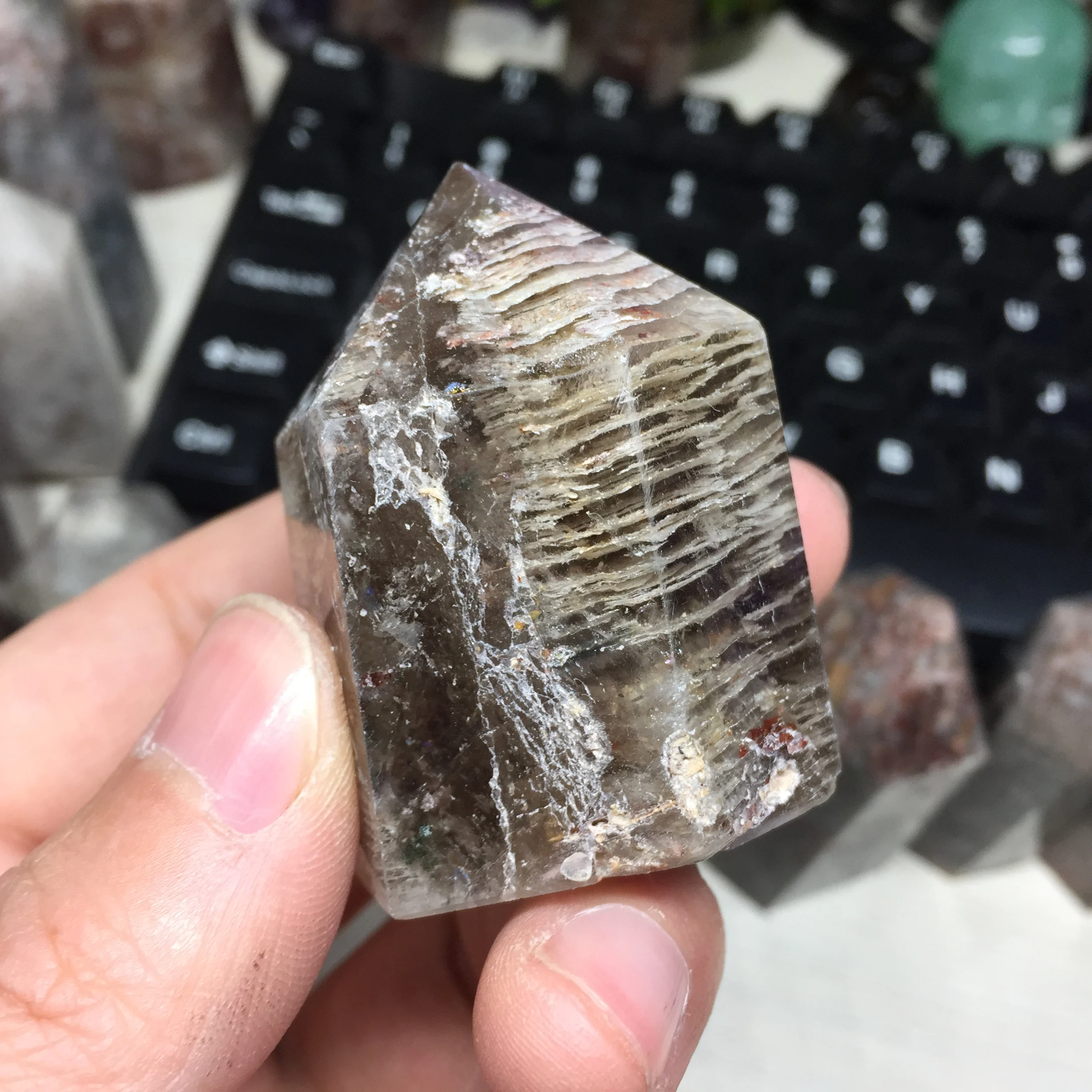 

93g Natural Healing Phantom Quartz Crystal Wand Clear Hierarchy Details Decoration Stone #BH1181