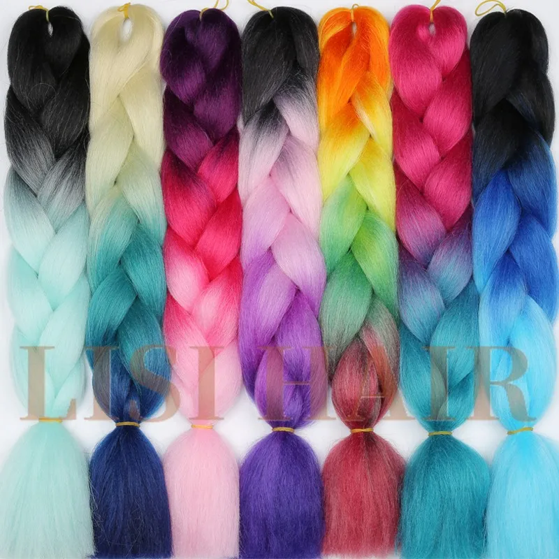LISI HAIR Jumbo Braids Long Ombre Jumbo Synthetic Braiding Hair Crochet Blonde Pink Blue Grey Hair Extensions African Viscera