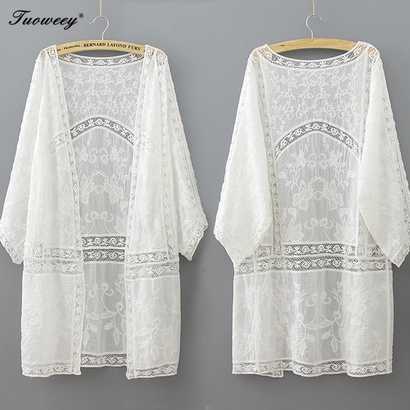 Cotton Summer Tops 2018 Fashion Casual White Shirt Embroidery Long Women Clothes Batwing Sleeve Loose Blouse Kimono Cardigan