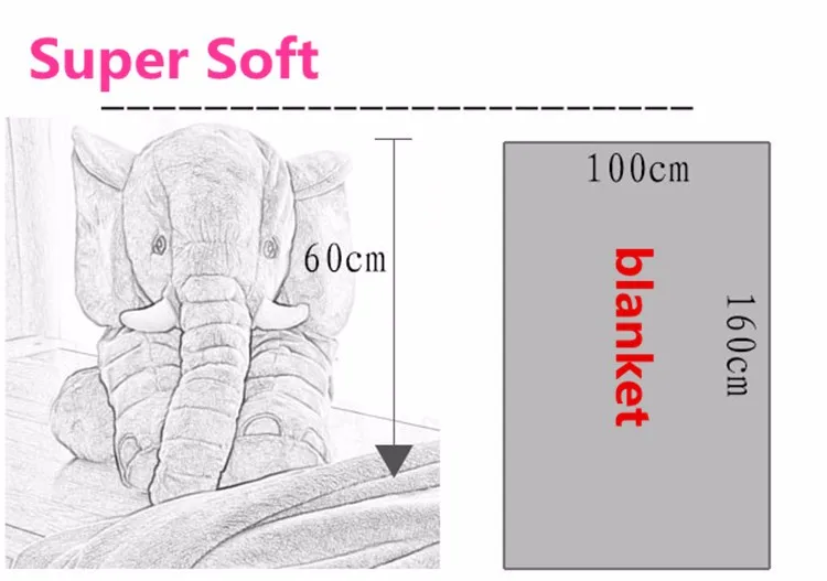 Детские 60 см цельные слоны с одеялом в животе плюшевые игрушки милые PP хлопок мягкие супер мягкие подушки для сна слоны