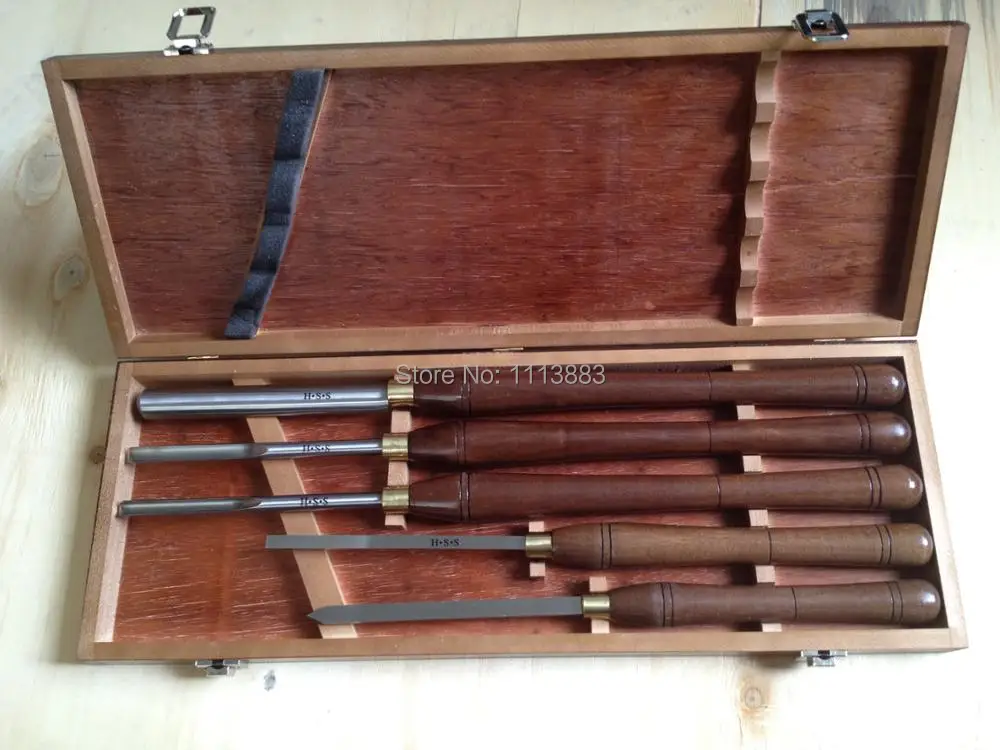 A1003-5PCS Деревообрабатывающие инструменты набор H.S.S лезвие и американская рукоятка из ореха в деревянной коробке