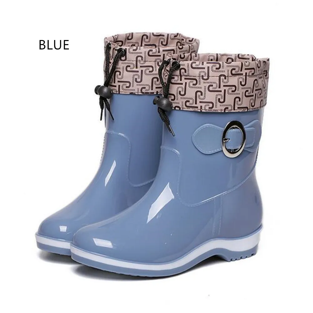 

Willow Valley Woman Rainboots Mid Calf Waterproof for Shoes Round Toe Rainshoe with Detachable Fleece Lining