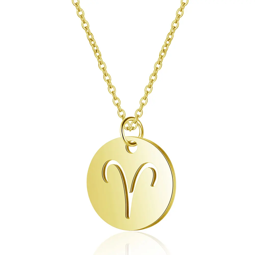 

Dovolov Gold Round Constellati Long Pendant Necklace For Women Stainless Steel Necklaces Fashion Collar D328
