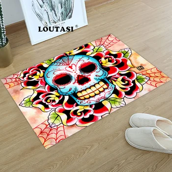 

LOUTASI Chenille Colorful Skull Flower Pattern Door Mats for Entrance Door Carpets Living Room Water Absorption Mats Home Decor
