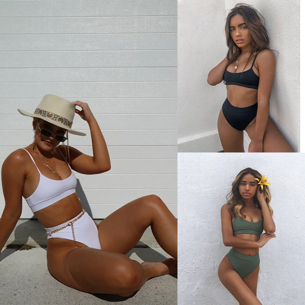 

Women Solid Fashion Push-Up Bikini Set Padded Bra High Waist Thong Beach Bikini Set Swimsuit Women 2019 Swimwear Biquini#h