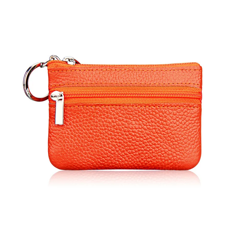 Кошельки из натуральной кожи для мужчин и женщин милые маленькие мелкие Деньги сумки детские карманные кошельки Брелок чехол Мини-молния сумка - Цвет: Оранжевый