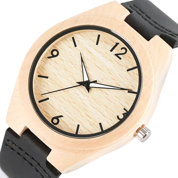 

Maple Wood Watch Men Simple Arabic Numerals Display Quartz Men's Genuine Leather Wristwatch Male Unique Natural Timepieces reloj