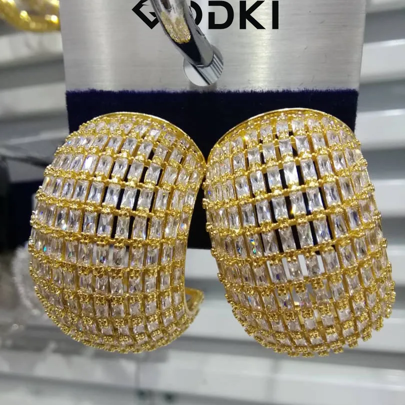 

GODKI Trendy Chic Fat Wide Statement Stud Earrings For Women Wedding Cubic Zircon Tricolor Earrings Jewelry Accessories 2018