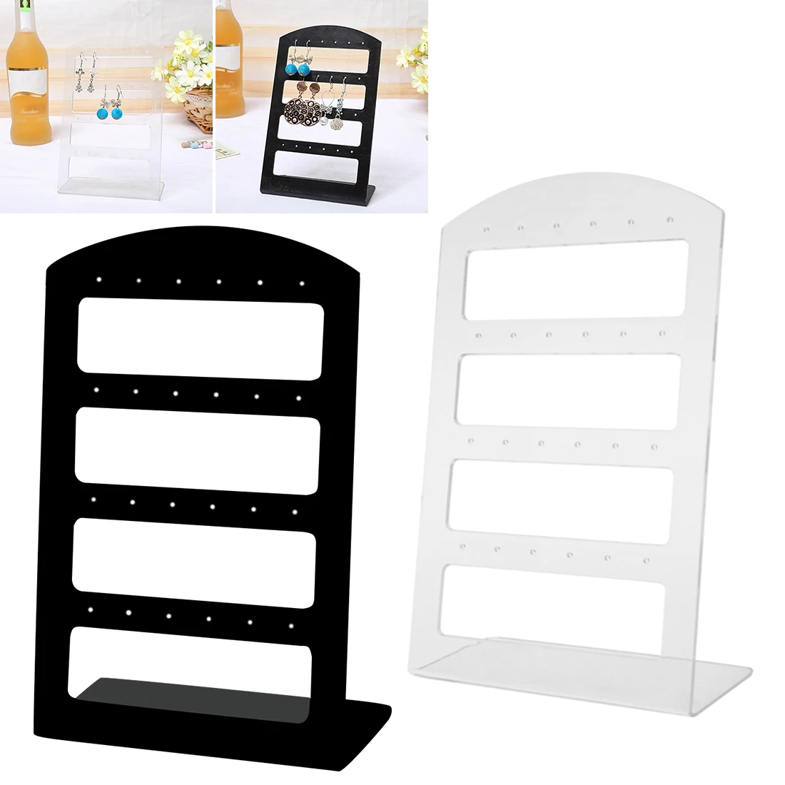 

24 Holes Stud Earrings Display Showing Stand Rack Jewelry Packaging Plastic Show Organizer Storage