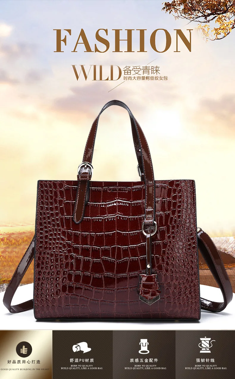 Новинка, лакированная кожаная сумка, роскошная крокодиловая сумка, сумки через плечо, женские сумки, известные бренды, дизайнерские, основная женская сумка