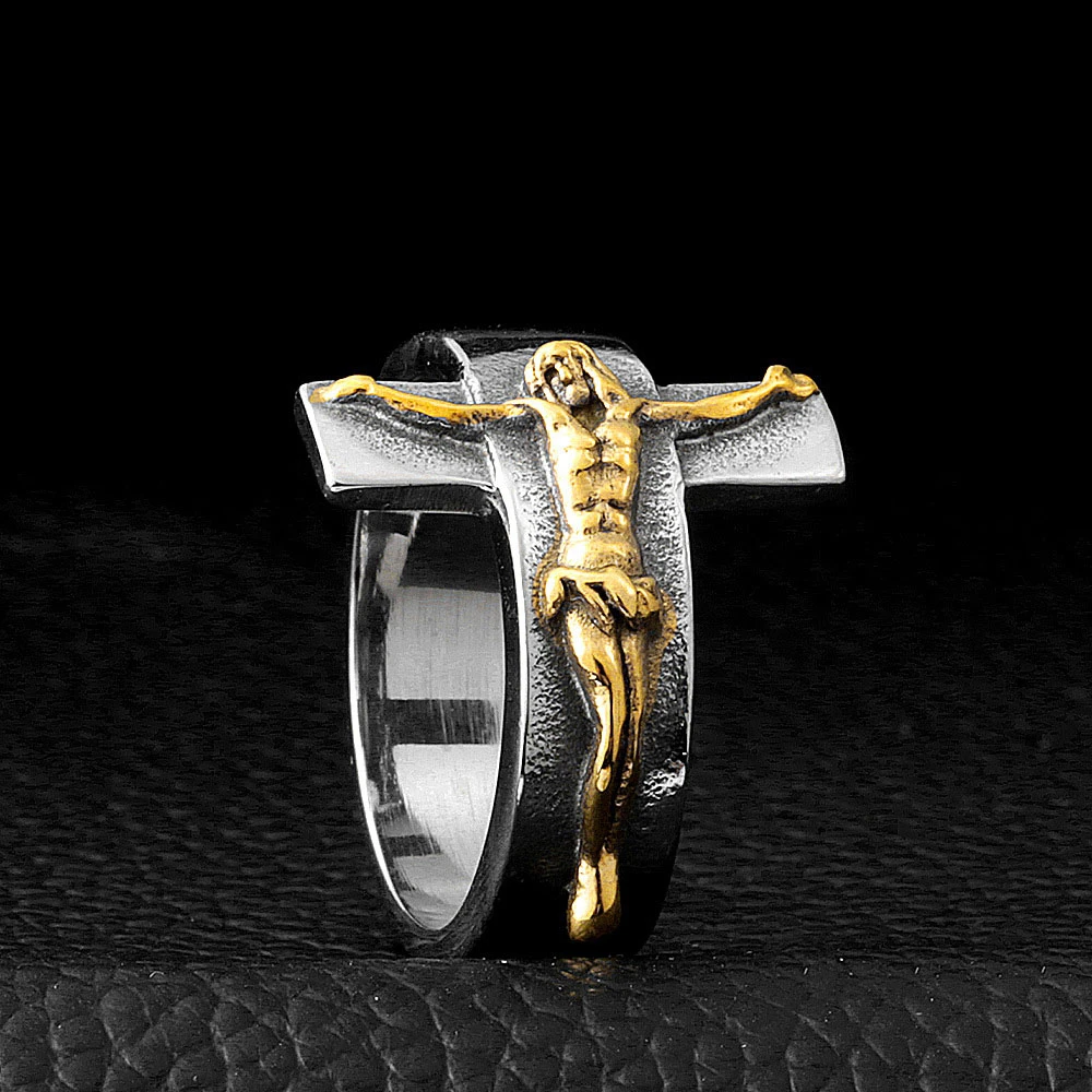 Anillos Cristianos la pasión crucifijo Cruz anillo titanio acero plata oro Dropshipping SP130|Anillos| - AliExpress