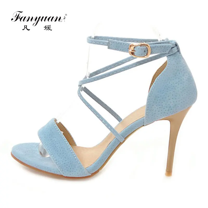 

Fanyuan Ankle Strappy Heels Sandals Women Black Line Style Shoes Open Toe Party Dress Sandals Buckle Thin Heel Sandalias Mujer