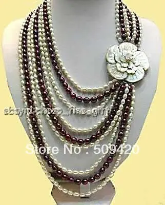 

Free Shipping >Shell Clasp Multicolor Rice FW Pearl 9 Rows Necklace