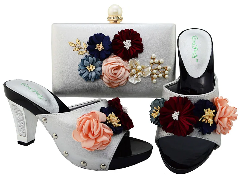 

3 inches heel shoes with matching clutches bag free ship by dhl silver shoes and bag matching set for african aso ebi SB8089-6