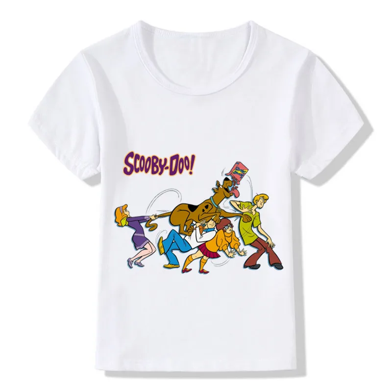 Детская повседневная одежда детская забавная футболка с героями мультфильмов Scooby Doo Mystery Machine летние топы для мальчиков и девочек, футболка-5085 - Цвет: whiteC