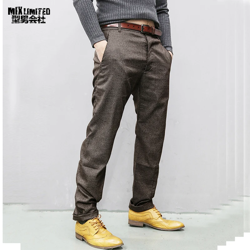 Winter British Style Solid Coffee Texture Men's Casual Suit Pants Men's ...