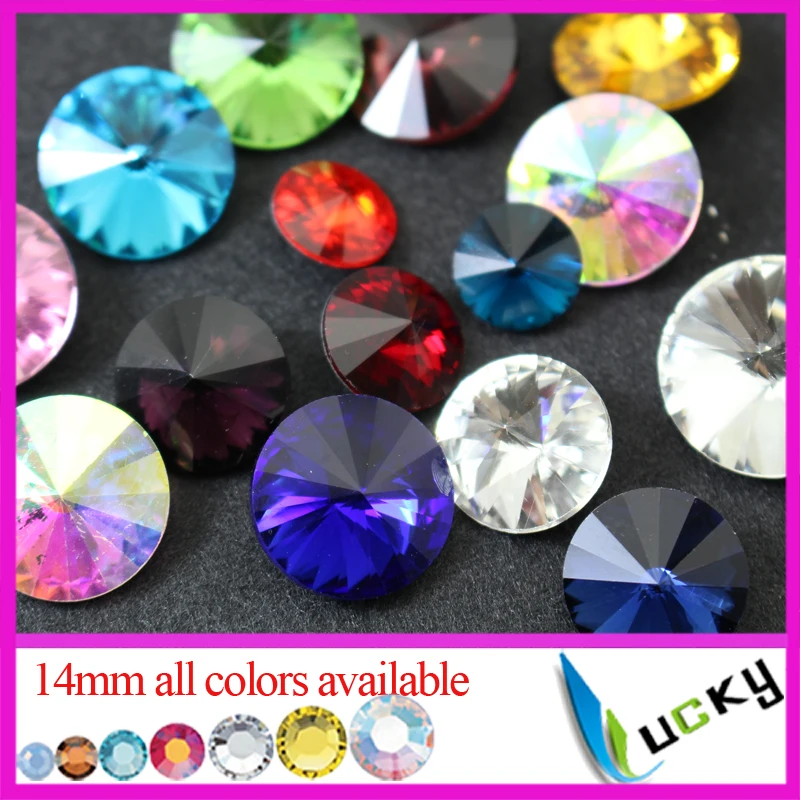 

Top quality 100pcs 14mm Super shiny Crystal Rivolis Round shape Fancy stones point back rhinestones jewelry strass beads