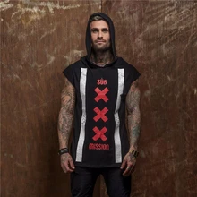 Бодибилдинг Стрингер майка с капюшоном мужская Спортивная одежда для фитнеса мужские жилеты без рукавов хлопковые майки Спортивный жилет