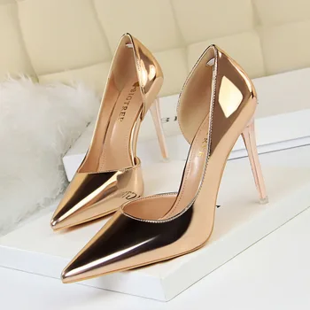 

Sexy Thin High Heels Shoes Woman Patent Leather Pumps Women Gold Silver Party Shoes Elegant Stilettos chaussure femme talon