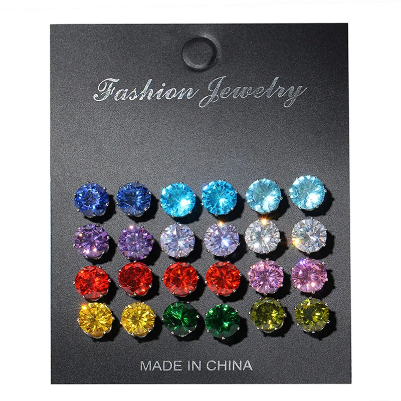 

12 Pairs/Set Women Jewelry Earrings Ear Stud Rhinestone