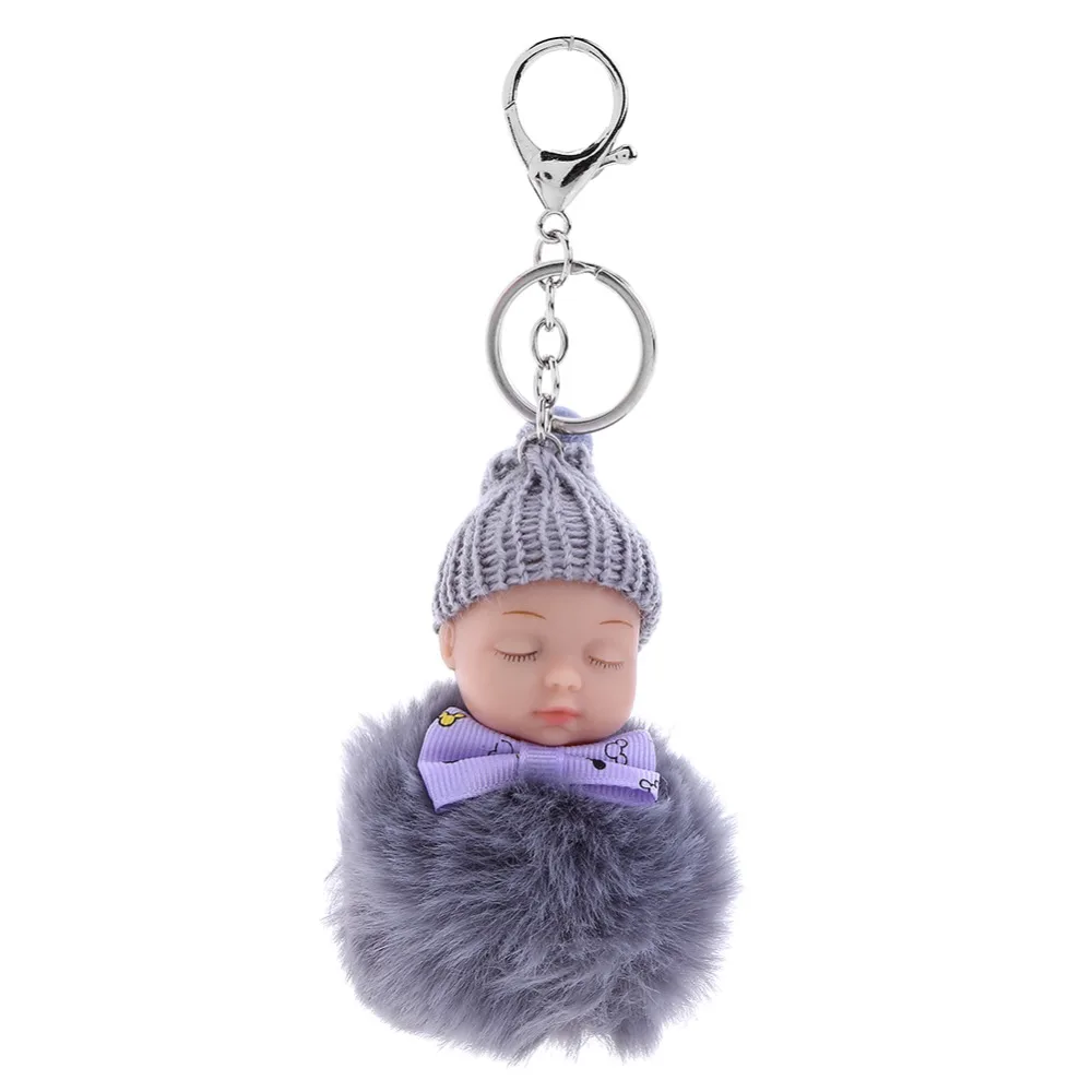Buy Cute Sleeping Baby Doll Keychain Pompom Rabbit Fur Ball Car Keyring Baby