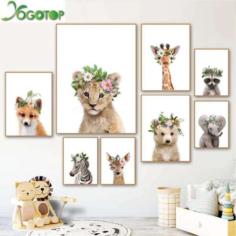 

YOGOTOP Baby Elephant Deer Zebra Fox Raccoon Wall Art Nordic Diy Diamond Painting 5D Full Mosaic Embroidery Kids Decor YY714