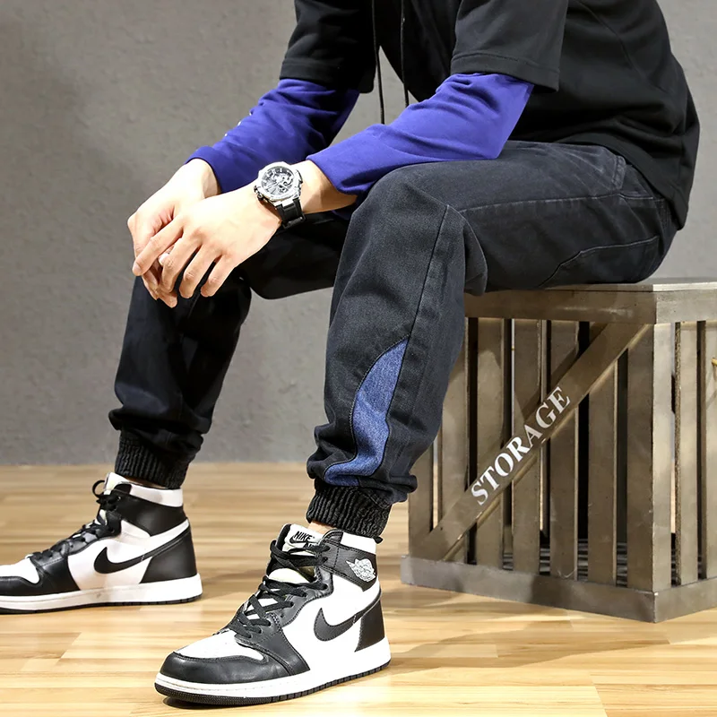 Fashion Streetwear Men Jeans Big Size 28-42 Spliced Designer Black Loose Fit Cargo Pants Harem Trousers Hip Hop Jogger Jeans Men