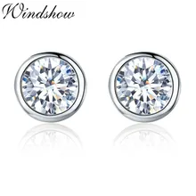 Симпатичные 925 пробы серебряные круглые CZ циркония серьги гвоздики для женщин девушки, дети, ребенок ювелирные изделия анти-аллергические Aros Aretes Kolczyki