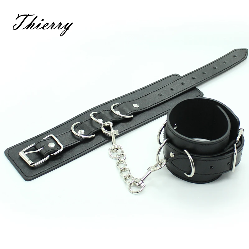 Thierry PU Leather Comfortable Handcuffs anklecuffs Restraints Bondage Tools Flirting Tool for Beginners font b Sex