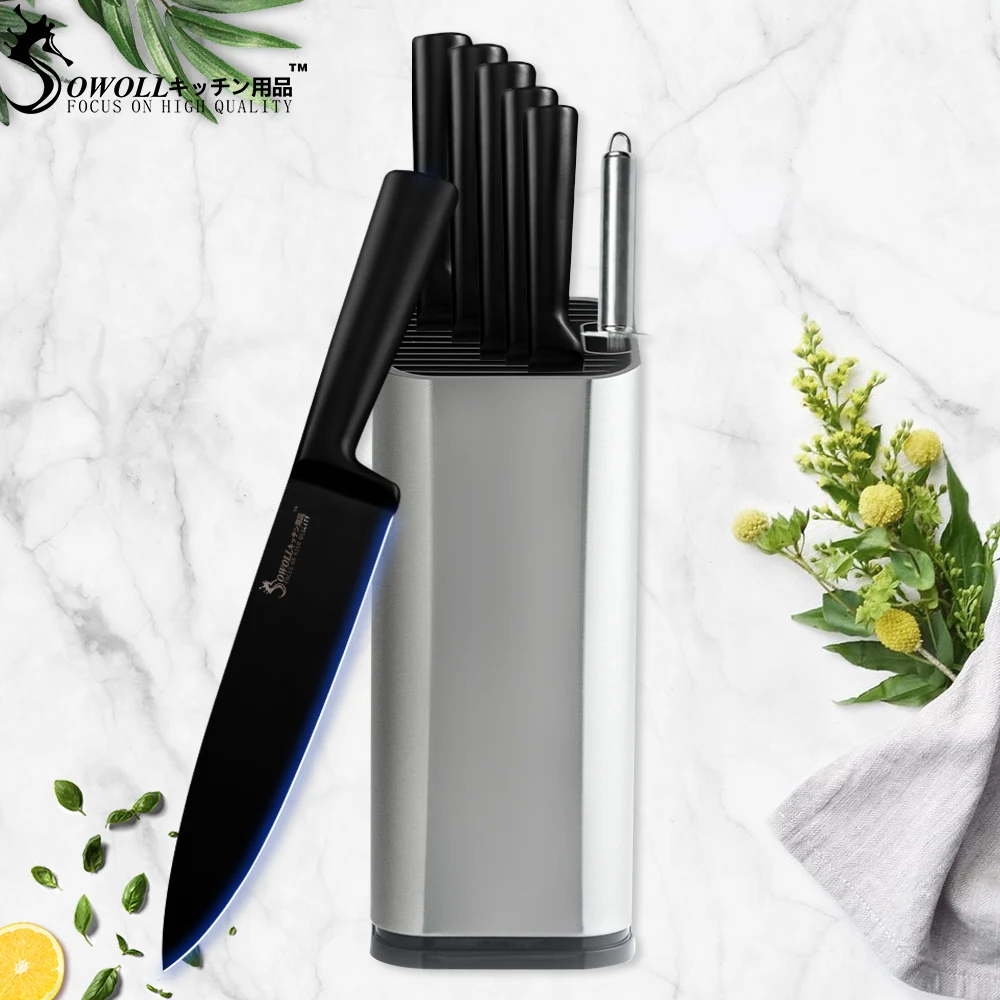 

Sowoll 8 inch Stainless Steel Knife Holder & Sharpening Kitchen Knives Set Non-stick Japanese Chef Knives Cooking Accessories