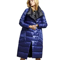 Женский пуховик на утином пуху, зима 2019, верхняя одежда, пальто, женская длинная Повседневная легкая ультратонкая теплая пуховая куртка