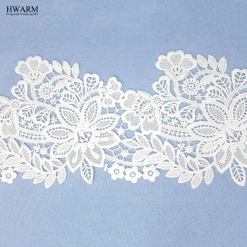 

4yard 14cm white african lace fabric ribbon DIY lace decor wedding Hollow milk silk water-soluble embroidery flower elastic