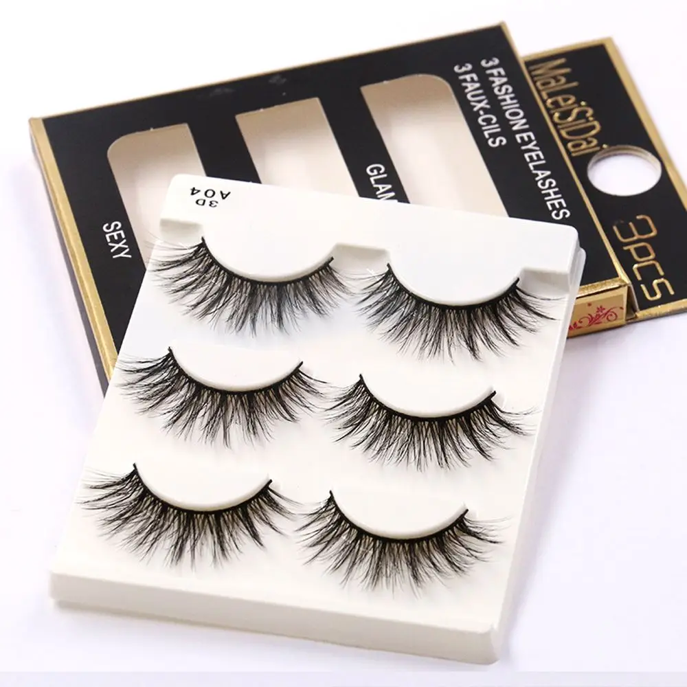 

3Pairs Makeup Natural 3D Mink False Eyelashes Black Long Cross Fake Eye Lashes Make up Extension Tools wimpers for Beauty Tools