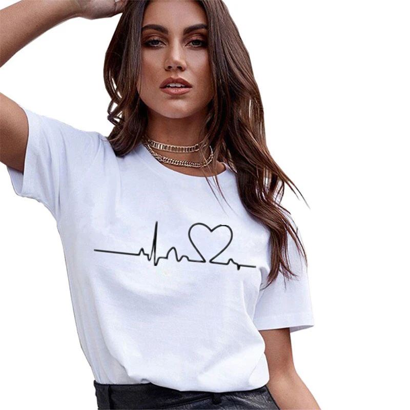 2019 camisetas de mujer Casual Harajuku corazón impreso Tops Tee verano Camiseta de manga corta Camiseta para mujer ropa|Camisetas| - AliExpress