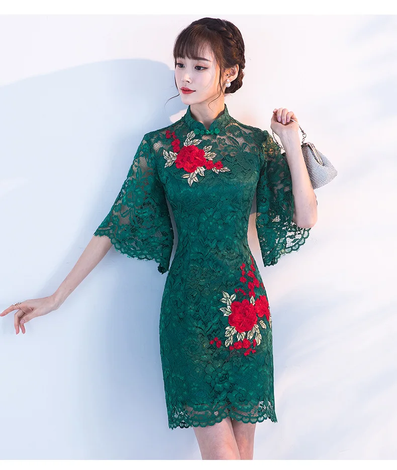 Vestido Oriental Свадебные платья Современные красный цветок Qipao Китайский традиционный Для женщин Китая платье Cheongsam пикантные короткие Платья