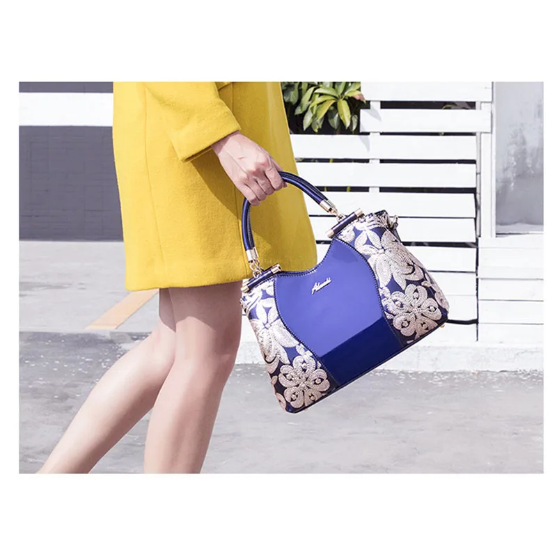 Женские Сумки для дам, сумки большой вместимости, женские сумки с верхней ручкой, ручная сумка с цветочным рисунком, роскошная лакированная кожаная сумка