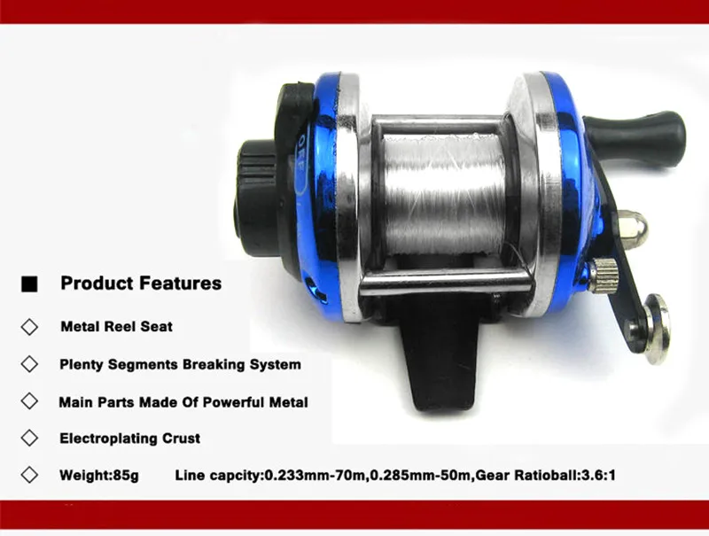 MNFT приманка литье мини ледяная Рыболовная катушка металлическая круглая водная колесо вращение зимняя рыбалка Baitcast Катушка ролик 3,6: 1 с леской 50 м