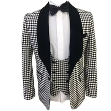 HCF по воздуху мужские 3 шт 1 кнопка шаль лацкан костюмы в мелкую ломанную клетку набор с классическим стилистом для бизнеса или костюм для жениха