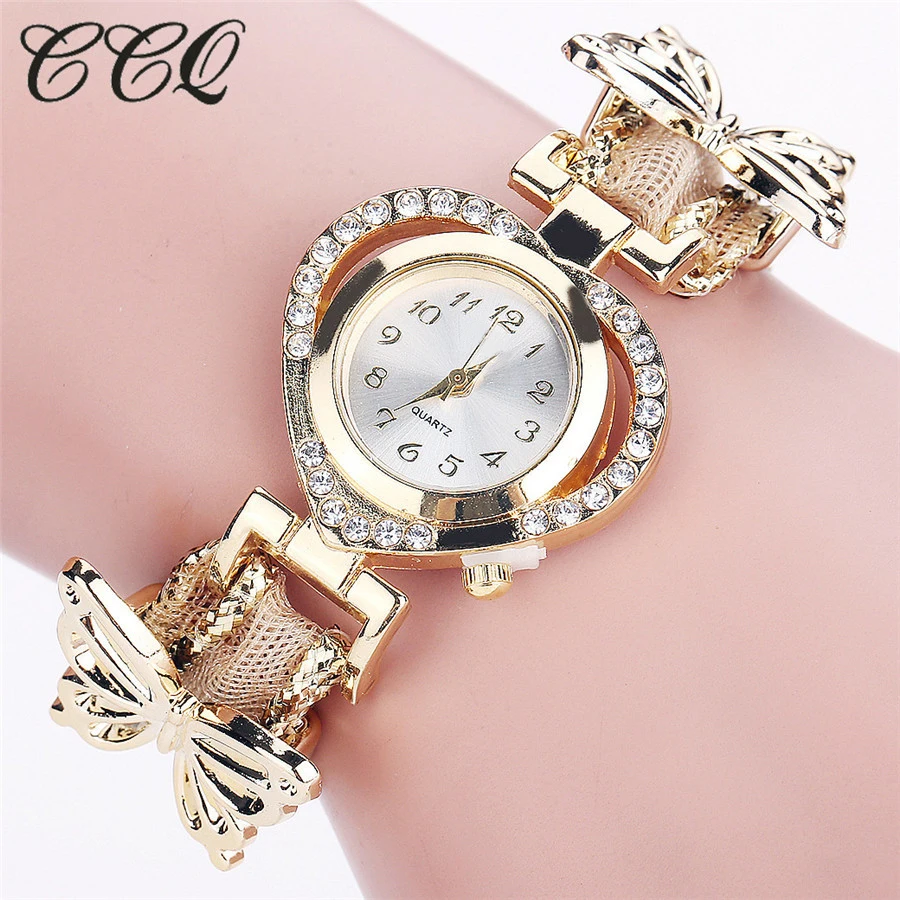 

CCQ Women Watches Fashion Gold Braided Rope Bracelet Watch Ladies Butterfly Dress Quartz Wristwatch Clock Relogio Feminino 2039