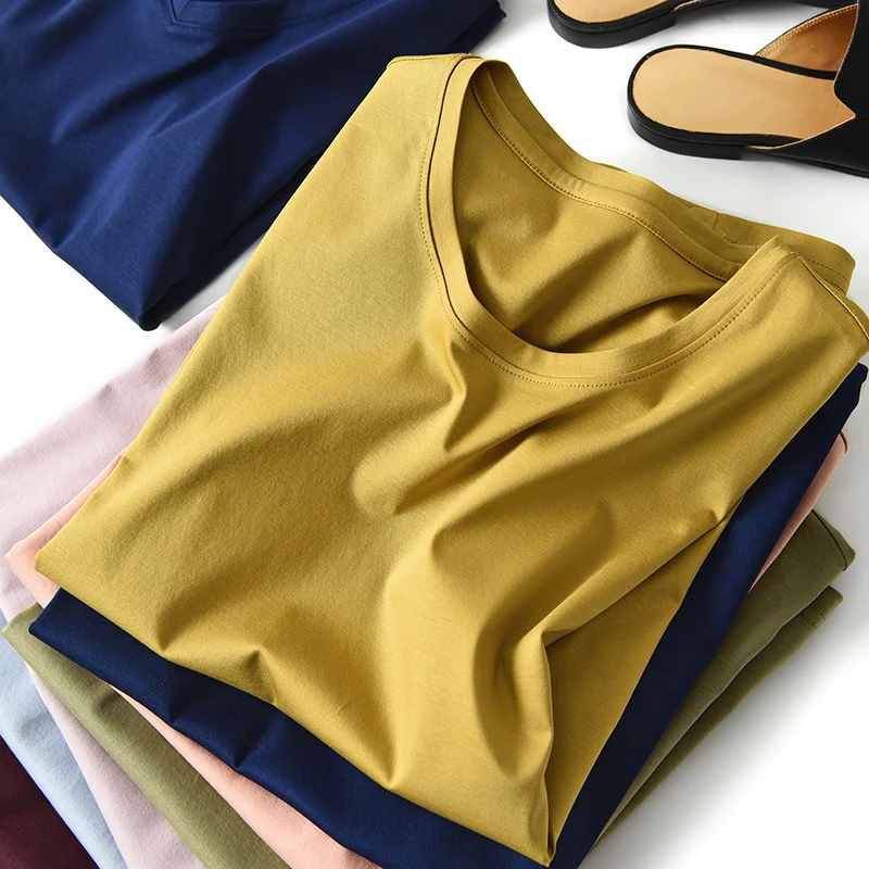 premium 80 double-sided mercerized cotton short-sleeved T-shirt female base cotton Tee women summer top Wonder Store