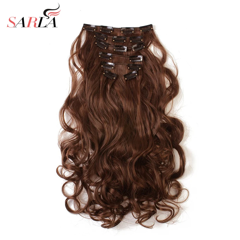

SARLA Long Curly Clip In Hair Extensions 7pcs Set Curl Black Brown Grey Heat Resist Synthetic Hairpieces 999 10pcs/lot