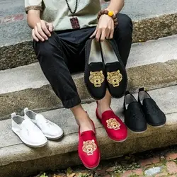 2018 г. летняя Мужская дышащая парусиновая обувь с вышивкой ретро ноги обувь без застежки ноги в горошек мужские туфли