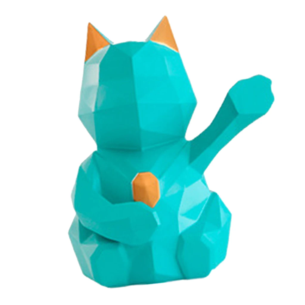 3D Abstract Art Geometric Fortune Lucky Cat Sculpture Resin Animal Statue Figurines Feng Shui Decor