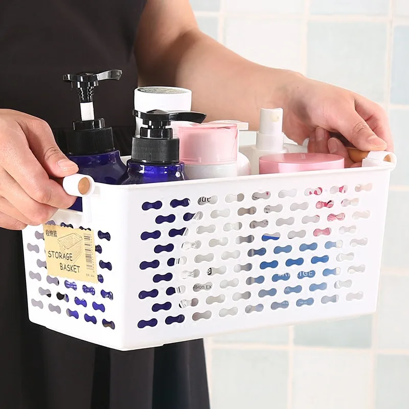 Plastic Desktop Storage Basket Rectangular Bathroom Portable Storage Box Bath Basket Kitchen Debris Multi-Purpose Baskets Blac