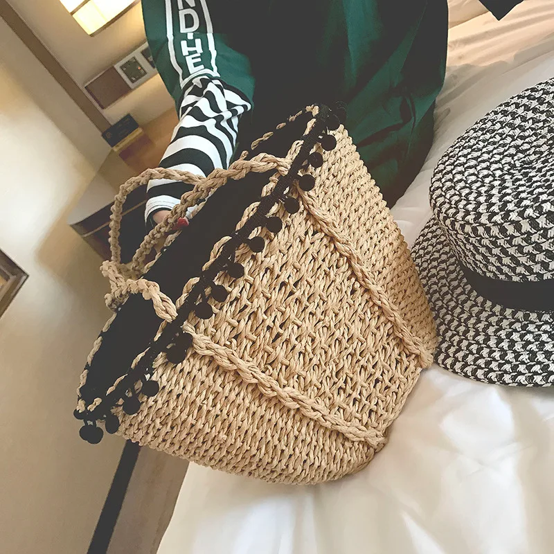 Summer New Fashion Straw Beach Bags Hand Knitting Women Handbags Casual ...