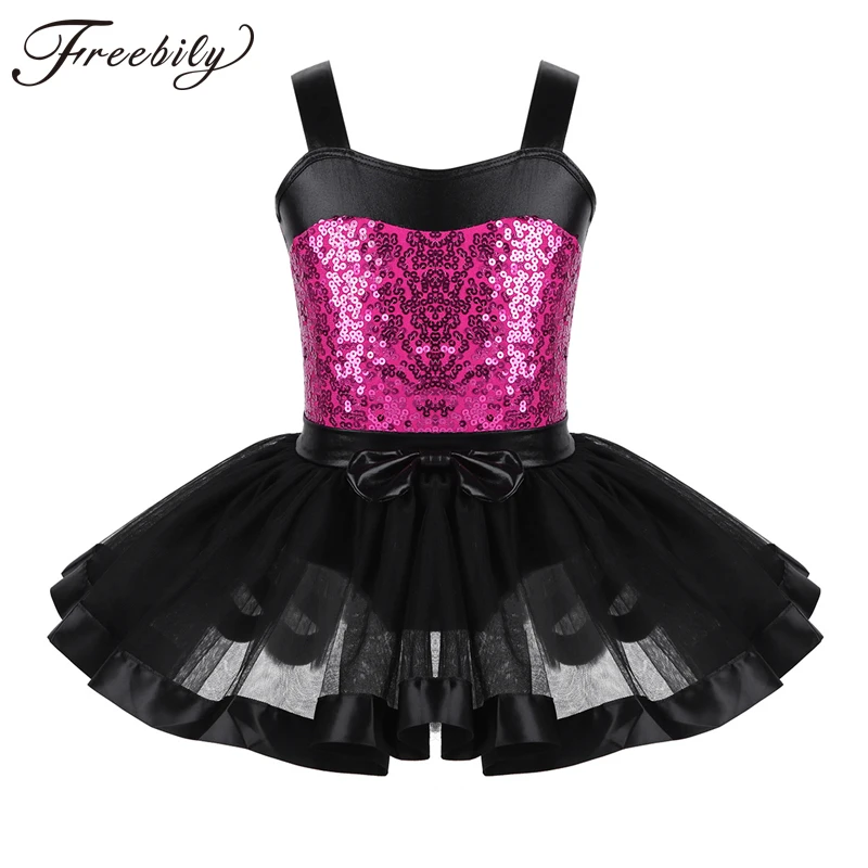 Kids Girls Reflective Sequined Ballet tutu Dress Dancewear Gymnastics