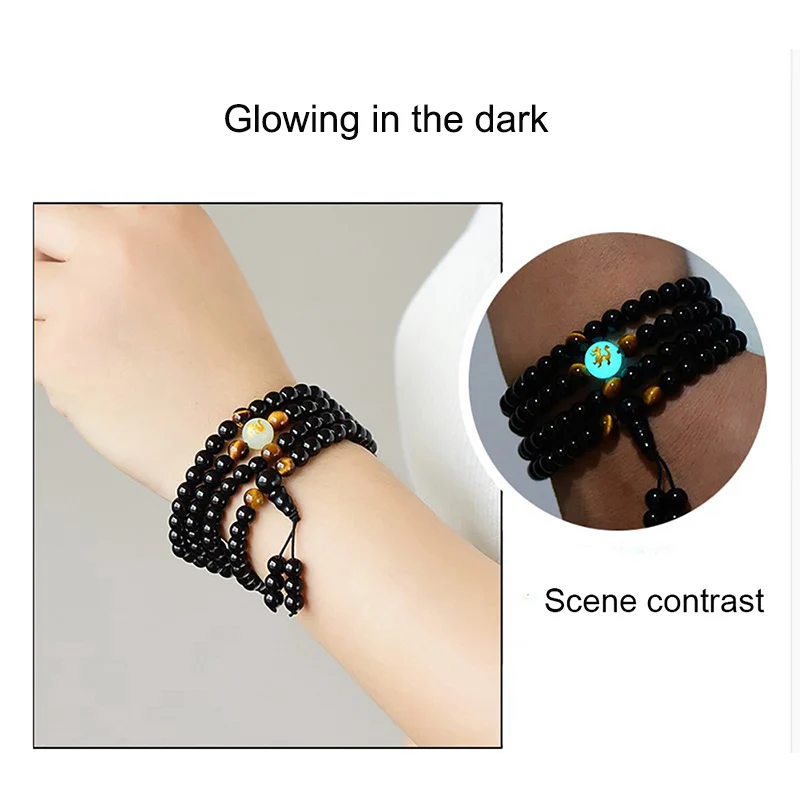 BOEYCJR Dragon Black Buddha Mala Beads Bangles&Bracelets Handmade Jewelry Ethnic Glow in the Dark Bracelet for Women or Men